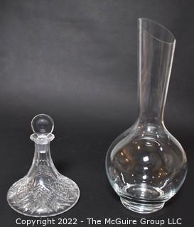 Crystal Glass Vase and Decanter. Signed