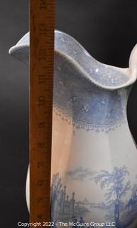 Antique Staffordshire Blue and White Transferware Large Pitcher.  13" tall.