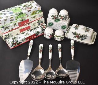 Group of Portmeirion Serving Utensils and Salt and Pepper Shakers New in Box. 