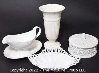 Four (4) Pieces of White Porcelain and Milk Glass Decorative Pieces Including Mottahedeh, Wedgwood and Villeroy & Boch. 