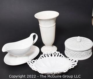 Four (4) Pieces of White Porcelain and Milk Glass Decorative Pieces Including Mottahedeh, Wedgwood and Villeroy & Boch. 