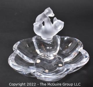 Sevres France Crystal Mama Bear & Baby Bear Dish.  Chip on edge.