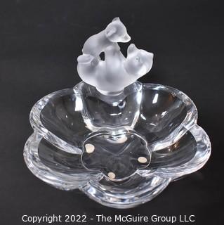 Sevres France Crystal Mama Bear & Baby Bear Dish.  Chip on edge.