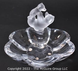 Sevres France Crystal Mama Bear & Baby Bear Dish.  Chip on edge.