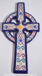 Vintage Henriot Quimper Celtic Wall Cross. 11" long.