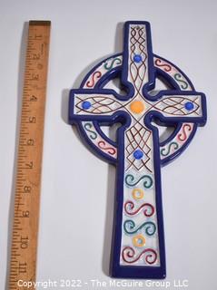 Vintage Henriot Quimper Celtic Wall Cross. 11" long.