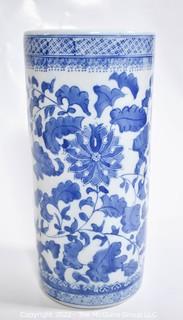 19th Century Asian Blue & White Porcelain Umbrella Stand. 11" tall. 
