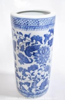 19th Century Asian Blue & White Porcelain Umbrella Stand. 11" tall. 
