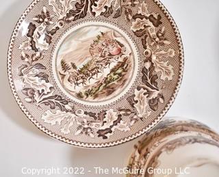 Copeland Spode Pink Tower Pedestal Cake Plate and Johnson Bros. Historic America Brown Cup & Saucer.