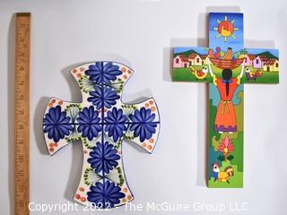 Two (2) Hand Crafted Wall Crucifixes. 