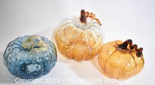 Three (3) Hand Blown Glass Decorative Pumpkins.