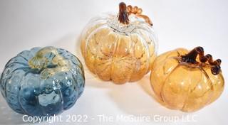 Three (3) Hand Blown Glass Decorative Pumpkins.