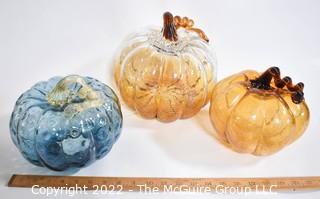 Three (3) Hand Blown Glass Decorative Pumpkins.