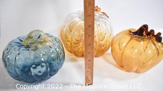 Three (3) Hand Blown Glass Decorative Pumpkins.