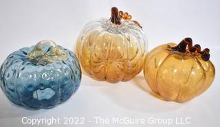 Three (3) Hand Blown Glass Decorative Pumpkins.