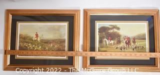 Two (2) Framed Equestrian Hunting Prints, 13" x 16".