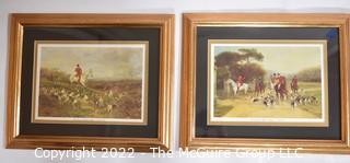 Two (2) Framed Equestrian Hunting Prints, 13" x 16".