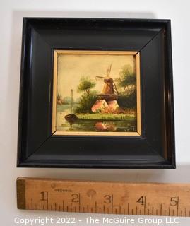 Framed Antique Oil on Board Landscape Painting Signed by Artist. 5" x 5".