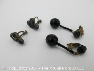 (2) Pair of earrings; #1244  Goth, Steampunk, vintage "Mourning jewelry".