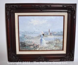 Framed Contemporary Oil on Canvas Woman in field Signed Marie Charlot.