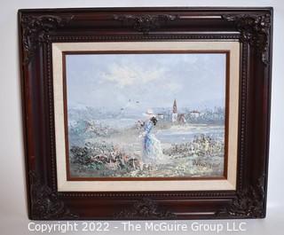 Framed Contemporary Oil on Canvas Woman in field Signed Marie Charlot.