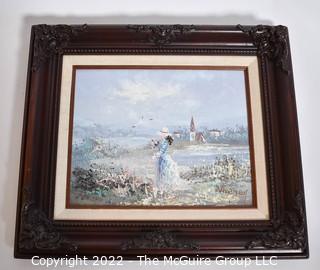 Framed Contemporary Oil on Canvas Woman in field Signed Marie Charlot.