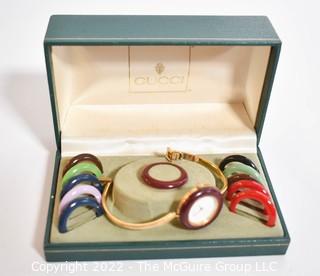 Vintage Gucci Interchangeable Bezel Watch in Box. 