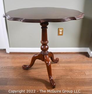 Federal Style Cherrywood Tilt-Top Pedestal Tea Table by Knob Creek.  30.0" W x 28.5" H x 45" Tall when Tilted. 
