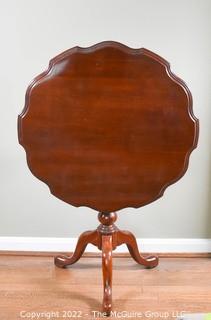 Federal Style Cherrywood Tilt-Top Pedestal Tea Table by Knob Creek.  30.0" W x 28.5" H x 45" Tall when Tilted. 
