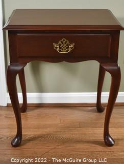 Harden Furniture Solid Cherry Chippendale Single Drawer End Table. 22" W x 26" H x 17" D.