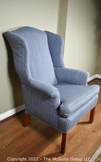 Blue Upholstered Wingback Chair. 30"W x 43"T