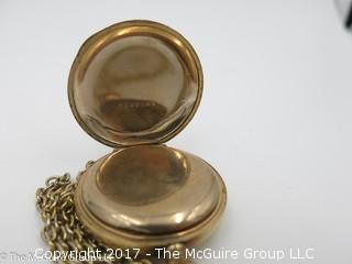 Ladies gold plated pocket watch case; 1 1/4" outside diameter; Philadelphia Watch Case Co; #1247