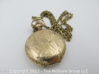 Ladies gold plated pocket watch case; 1 1/4" outside diameter; Philadelphia Watch Case Co; #1247