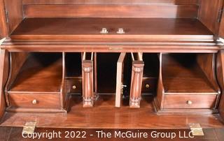 Harden Chippendale Solid Cherry Slant Lid Secretary Desk With Shell-Carved Accent,  Metal Label and Secret Compartments.  Two Pieces.  Top Case Measures 37”W  X 20.5”D X 39.5”T, Drawers Measure 39”W X 12”D X 46.5”T.