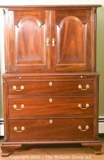 Stickley Leopold Original Solid Cherry Chippendale Wardrobe with Chest of Drawers with Brass Pulls. 39"W x 20.5"D x 58.5"T