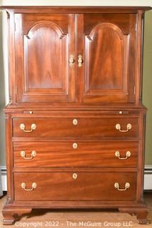 Stickley Leopold Original Solid Cherry Chippendale Wardrobe with Chest of Drawers with Brass Pulls. 39"W x 20.5"D x 58.5"T