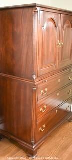 Stickley Leopold Original Solid Cherry Chippendale Wardrobe with Chest of Drawers with Brass Pulls. 39"W x 20.5"D x 58.5"T