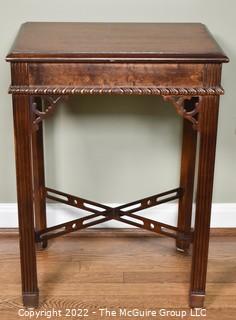 Square End Table with Decorative Braces and Trim.  14" x 18" x 24.5"T