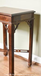 Square End Table with Decorative Braces and Trim.  14" x 18" x 24.5"T