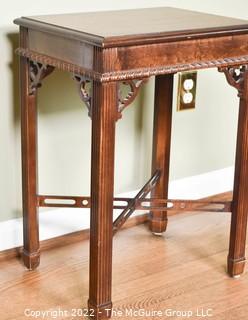 Square End Table with Decorative Braces and Trim.  14" x 18" x 24.5"T