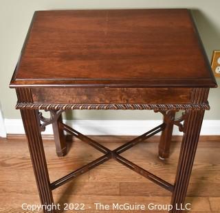 Square End Table with Decorative Braces and Trim.  14" x 18" x 24.5"T