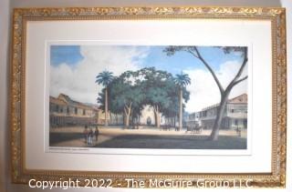 Gilt Framed Under Glass Print "Marine Square".  15" x 23".