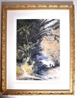 Gilt Framed Under Glass Print "River Scene".  15" x 23".