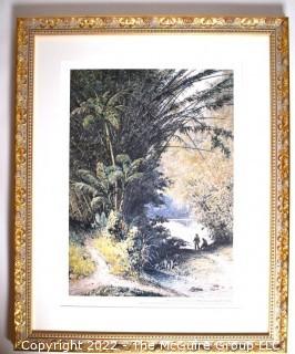 Gilt Framed Under Glass Print "River Scene".  15" x 23".