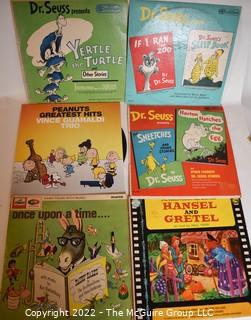 Six (6) Vintage Vinyl 33 Rpm LP Records. Dr. Seuss & Charlie Brown.