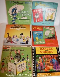 Six (6) Vintage Vinyl 33 Rpm LP Records. Dr. Seuss & Charlie Brown.