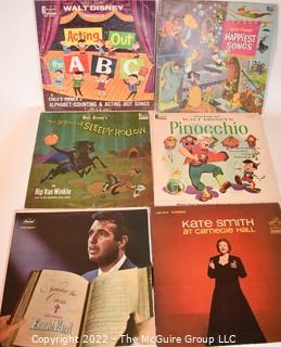 Six (6) Vintage Vinyl 33 Rpm LP Records. Walt Disney