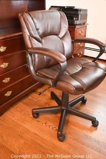 Seven (7) Pieces Office Set Includes: Statton Queen Anne Style Cherry Writing Desk 31"H x 30"W x 18"D, Bombay Company Bookshelf 36"W x 15"D x 70"T, Office Chair, Filing Cabinet, Hewlitt Packard Printer Scanner, Desk Lamp and Blotter. 