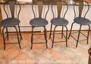 Four (4) Metal Swivel Barstools with Upholstered Seats. 