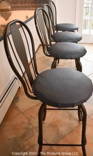 Four (4) Metal Swivel Barstools with Upholstered Seats. 